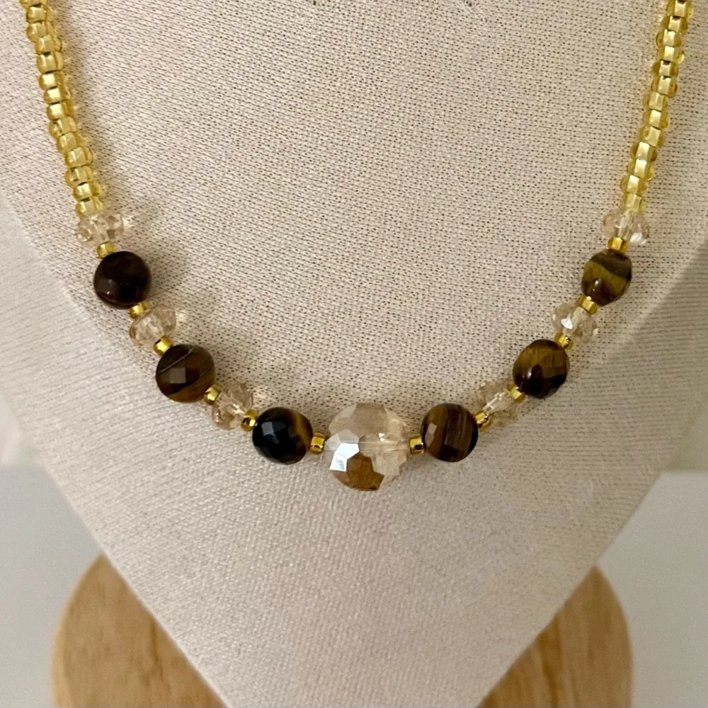 Gold-Filled Gemstone Swarovski Crystal Seed Bead Necklace